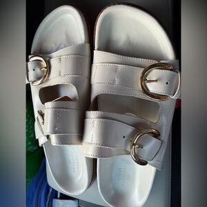 Sezane Cream Sandals with Gold Buckles